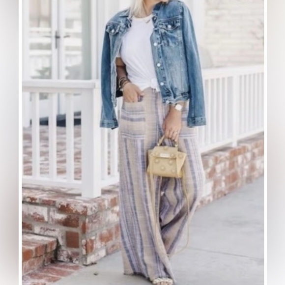 Free People Moonlight pull In Linen Blend Striped Pants - Picture 6 of 6